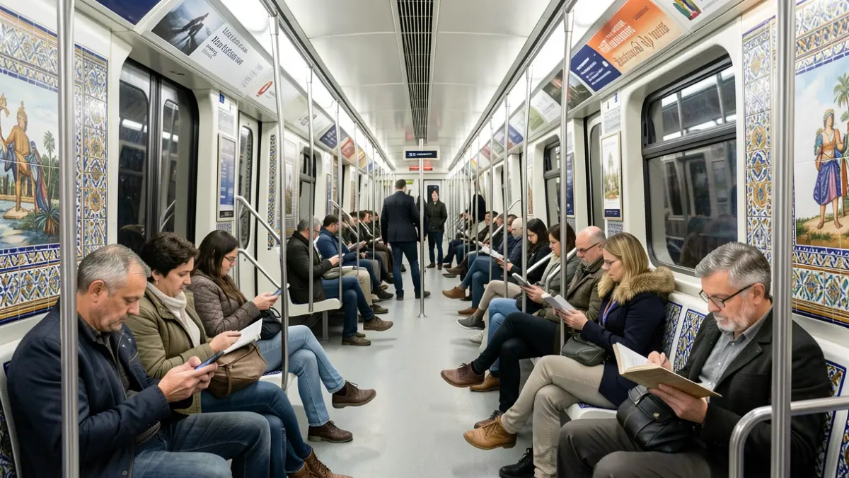Imagen genérica del interior de un vagón del Metro de Málaga con pasajeros.